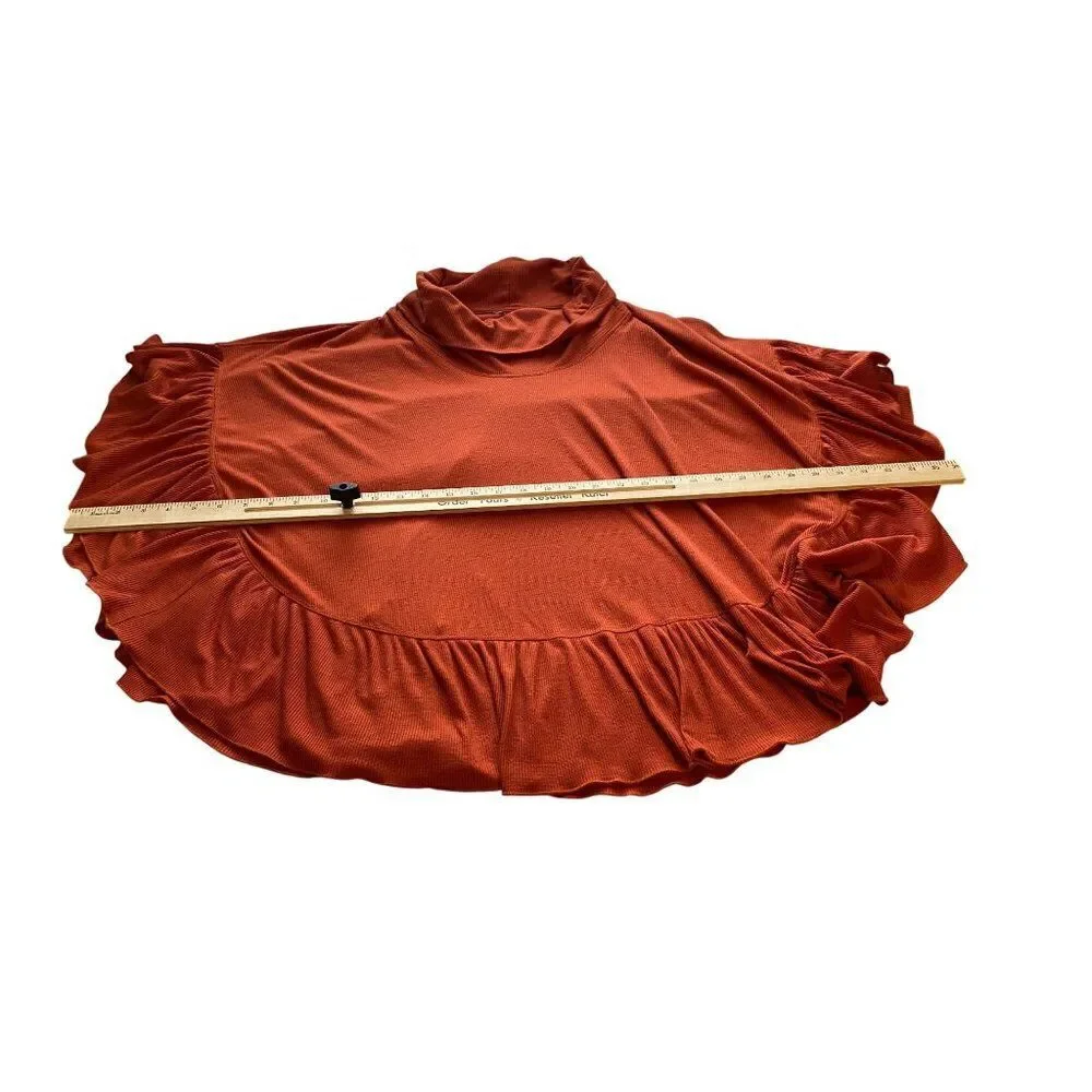 Unbranded Poncho Women’s One Size Rust Cowl Neck Ruffled Hem Hippie Bohemian